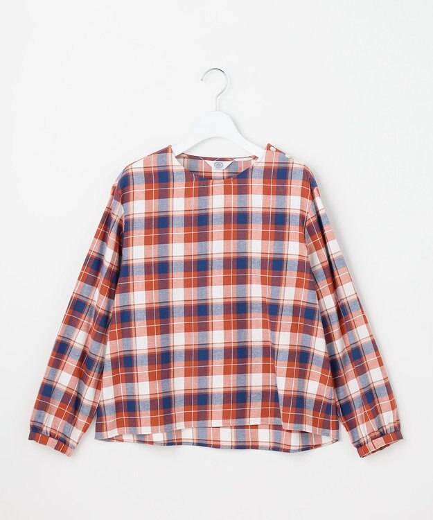 J.PRESS LADIES L コットン 起毛 タータン チェック プルオーバー ブラウス レッドチェック系