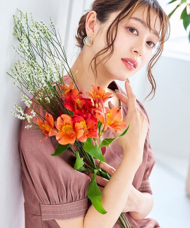 Tiaclasse 【洗える】パフスリーブ配色ステッチワンピース ピンク