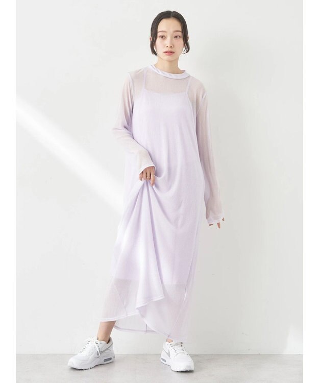 earth music&ecology ＳＥＴ２点シアーワンピース＋ペチワンピース Purple