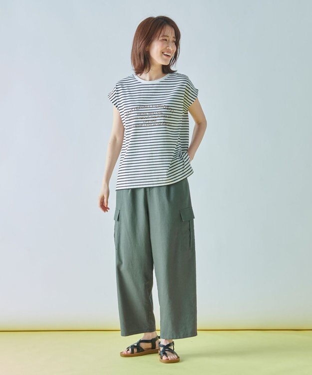 ANY フロッキーロゴフレンチスリーブTシャツ ボーダー