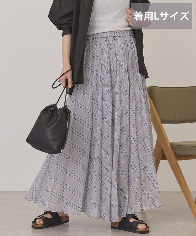 AMERICAN HOLIC 【選べる丈】チェックシアープリーツスカート Light Gray
