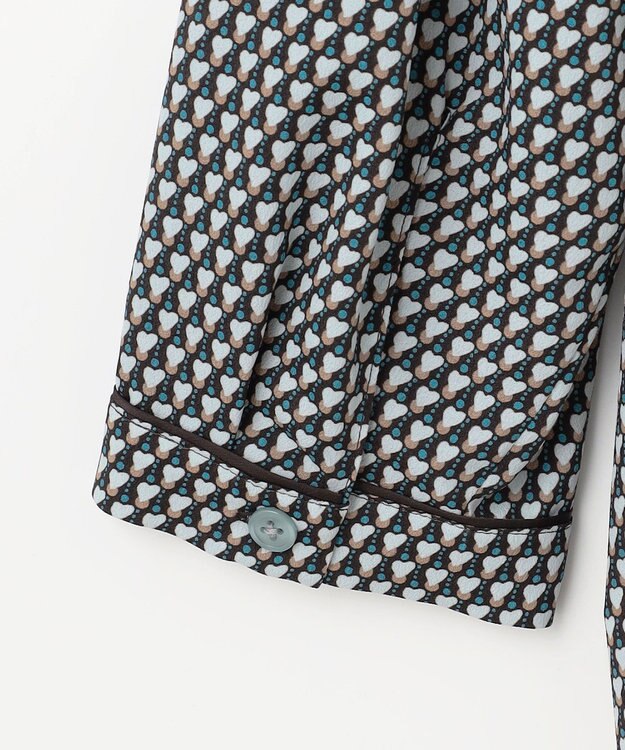 自由区 【洗える】ジオメトリックハートプリント ブラウス アクア系