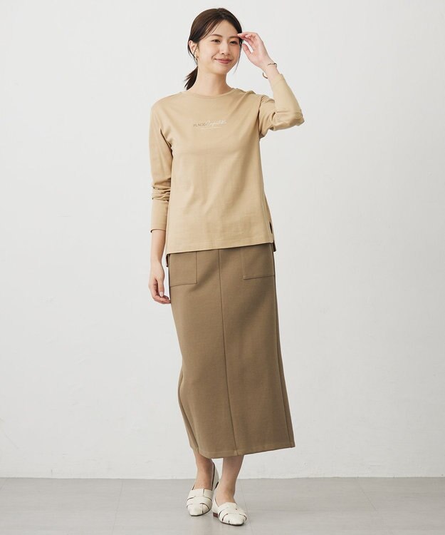 J.PRESS LADIES 【WEB限定】リブダンボール スカート 【WEB限定】カーキ系