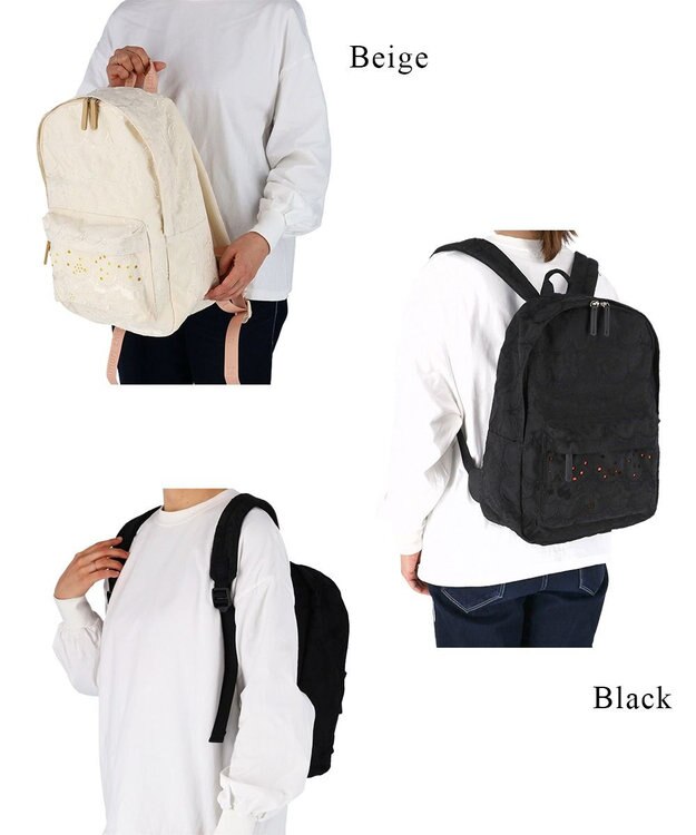 tsumori chisato CARRY スカラップ 刺繍 バックパック リュック A4サイズ対応 ベージュ