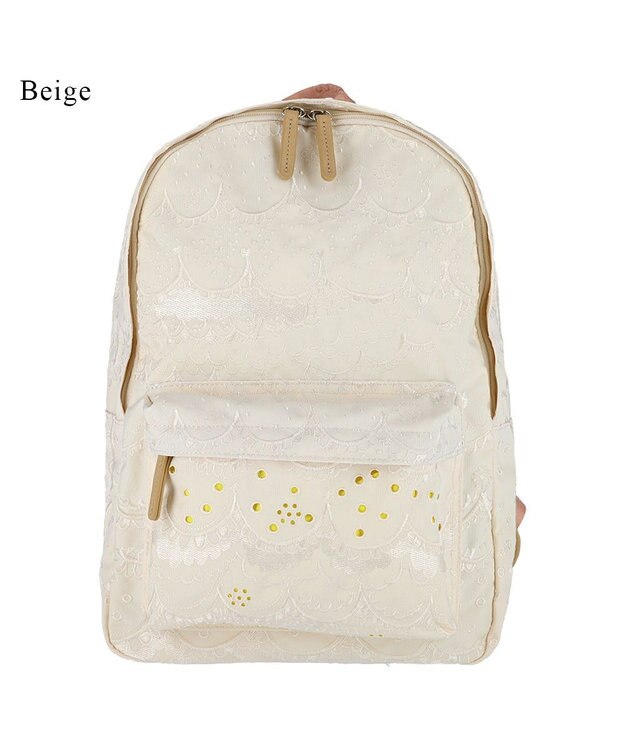 tsumori chisato CARRY スカラップ 刺繍 バックパック リュック A4サイズ対応 ベージュ