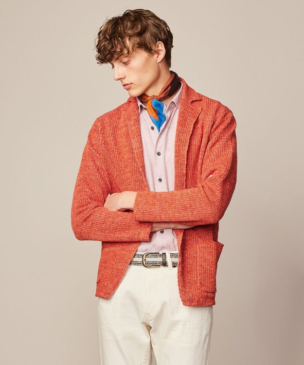 JOSEPH ABBOUD 【洗える】ストローヤーン ニット ジャケット オレンジ系
