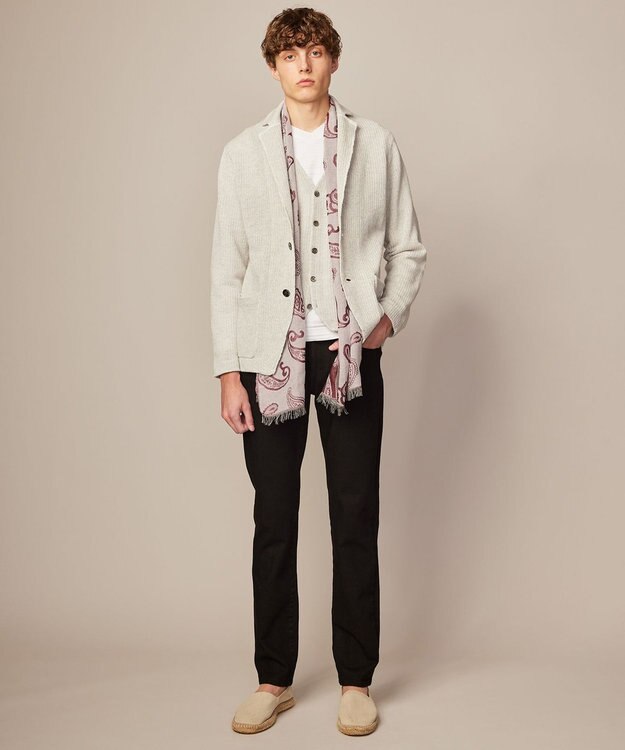 JOSEPH ABBOUD 【洗える】ストローヤーン ニット ジャケット ライトグレー系