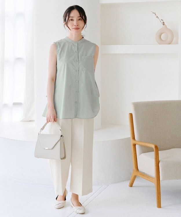 Tiaclasse 【洗える】ノースリーブ後ろタックティアードブラウス ミント