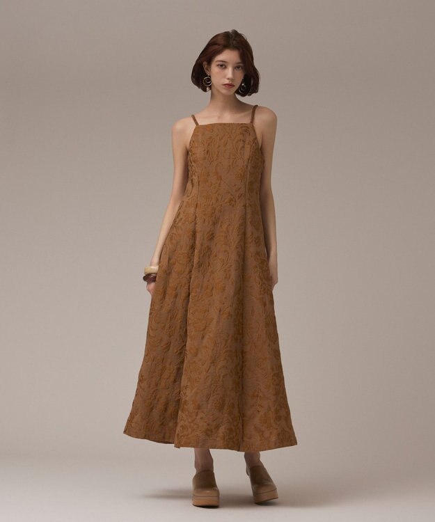 GRACE CONTINENTAL リーフジャガードキャミワンピース キャメル