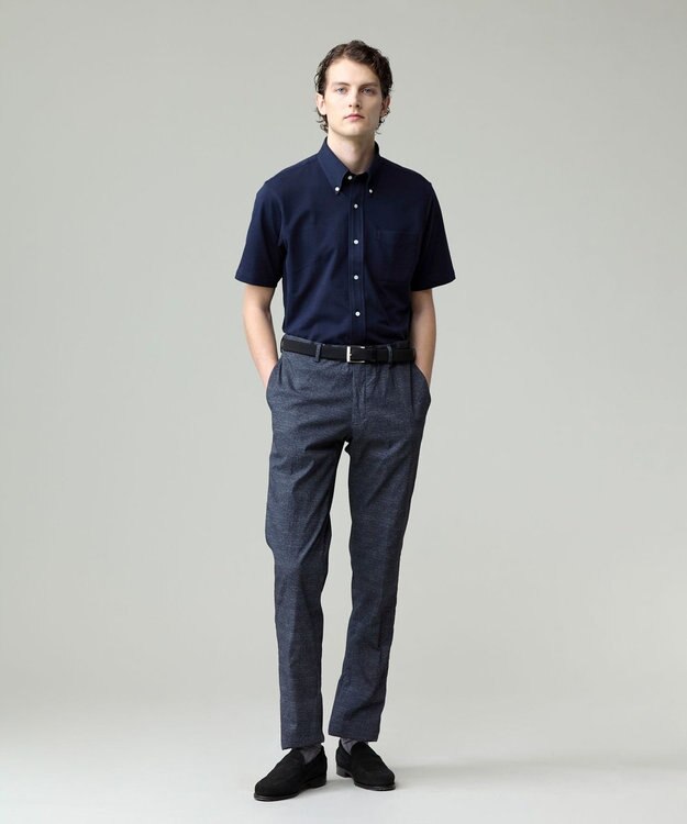 J.PRESS MEN 酷暑の清潔感もこれ一枚で【吸水速乾 / 抗菌防臭 / 防シワ】【J.PRESS OXFORD JERSEY】カノコインレイ半袖 シャツ / B.D. ネイビー系