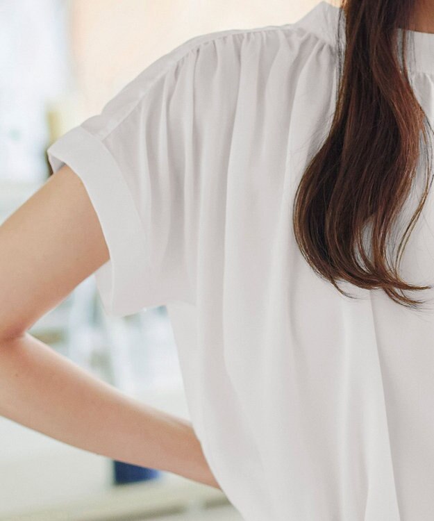 Tiaclasse 【洗える】モックネックフレンチスリーブカットソーブラウス オフホワイト