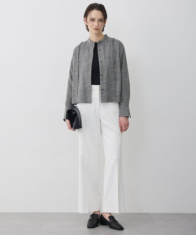 ICB L ライトスラブツイード シャツジャケット ブラック×オフホワイトミックス