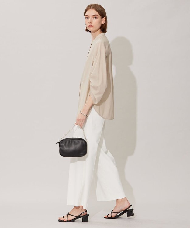 ICB 【洗える】キュームコアローン バンドカラーシャツ ライトオリーブ系