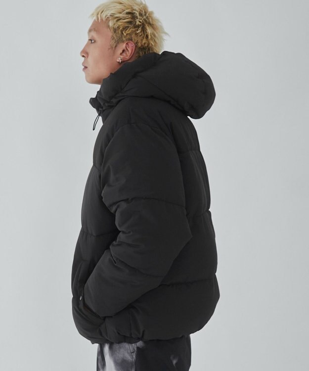 WEGO カラーブロックパテッドフードブルゾン ブラック