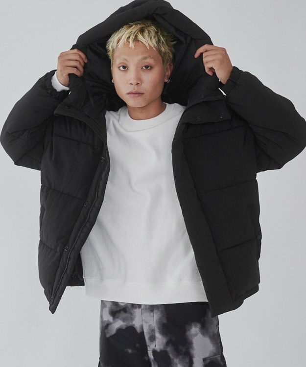 WEGO カラーブロックパテッドフードブルゾン ブラック