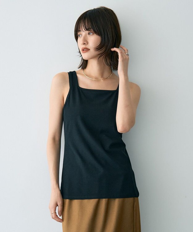 YECCA VECCA 2wayスクエアリブタンクトップ Black