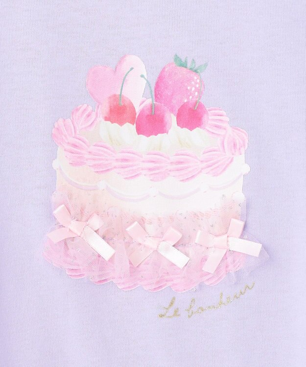 ANY KIDS 袖レース ケーキプリント Tシャツ ラベンダー