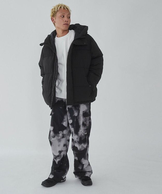 WEGO カラーブロックパテッドフードブルゾン ブラック