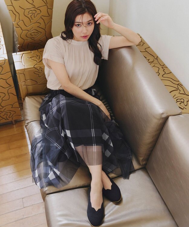 Tiaclasse 【洗える】モックネックフレンチスリーブカットソーブラウス グレージュ