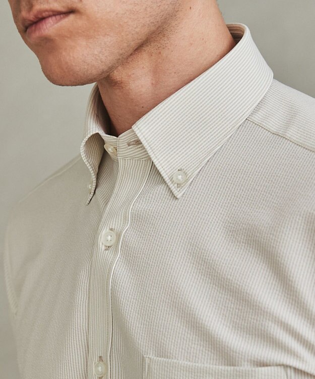 GOTAIRIKU とにかく涼しい/酷暑対応【シワになりにくい/吸水速乾】クールマックスサッカーシャツ 新色/ベージュ×白