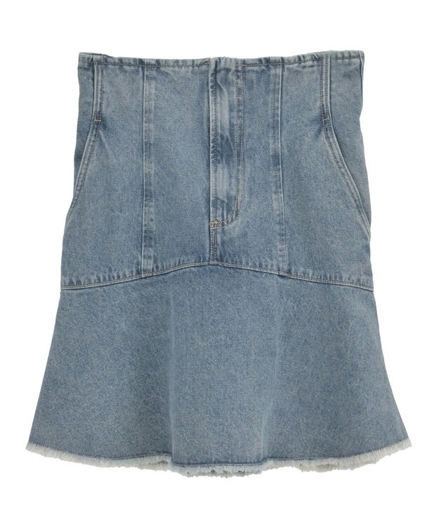 earth music&ecology ハイウエストフレアデニムスカート Light Indigo