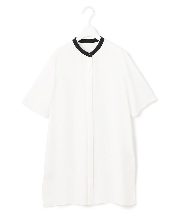 ICB 【接触冷感・UVケア・速乾・洗える】BackSatinAmunzen バンドカラーチュニックブラウス オフホワイト系