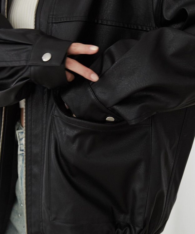 WEGO ヴィンテージライクPUフライトジャケット ブラック