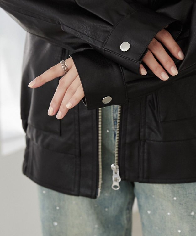 WEGO ヴィンテージライクPUフライトジャケット ブラック