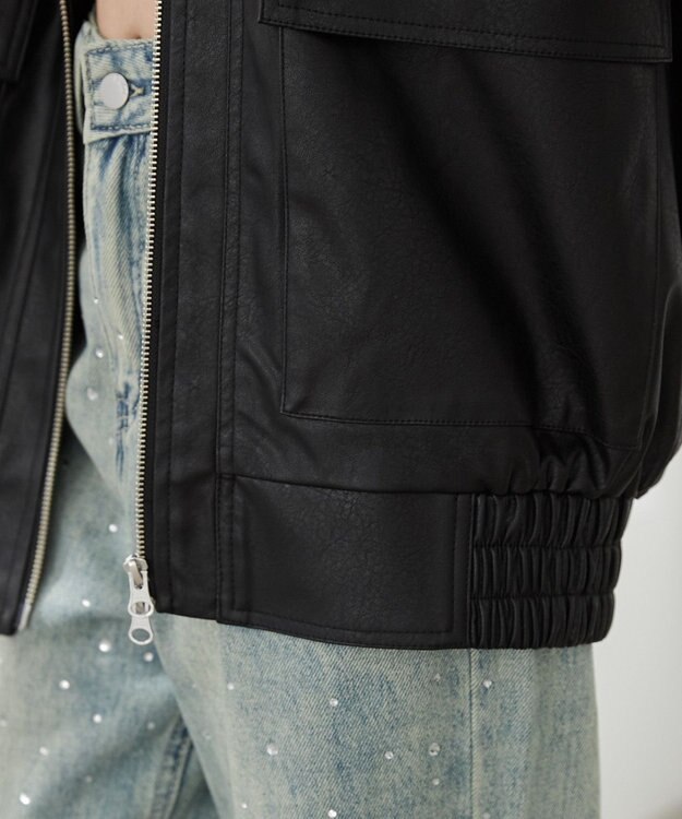 WEGO ヴィンテージライクPUフライトジャケット ブラック