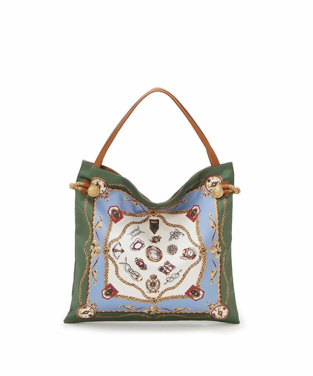 TOPKAPI 【TREASURE TOPKAPI】【アーカイブ】マイルドサテン スカーフ パネル柄 トートバッグ 2023 グリーン