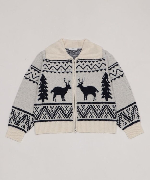 WEGO 雪柄ダブルジップニット ホワイト