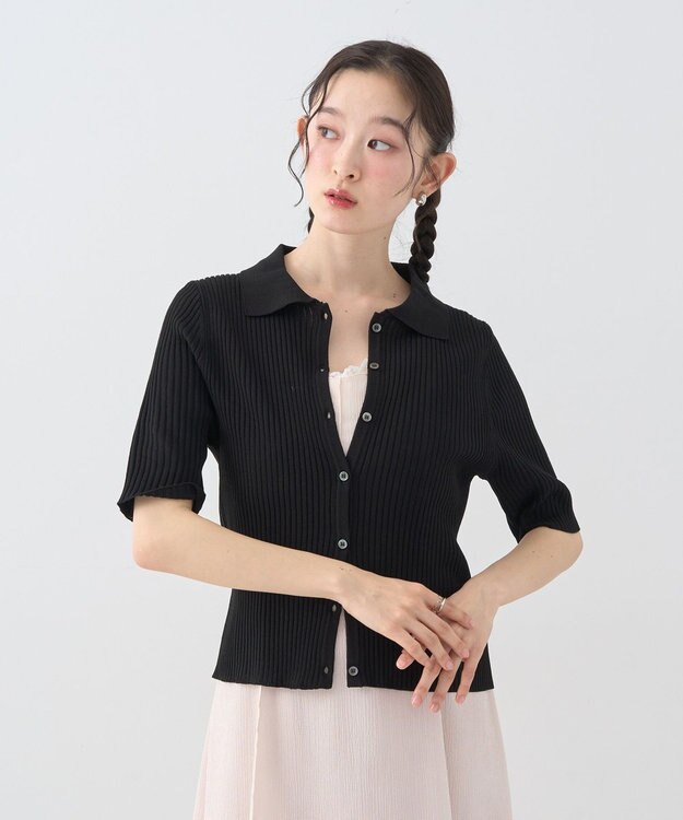 earth music&ecology 【予約】リブニットカーディガン ブラック