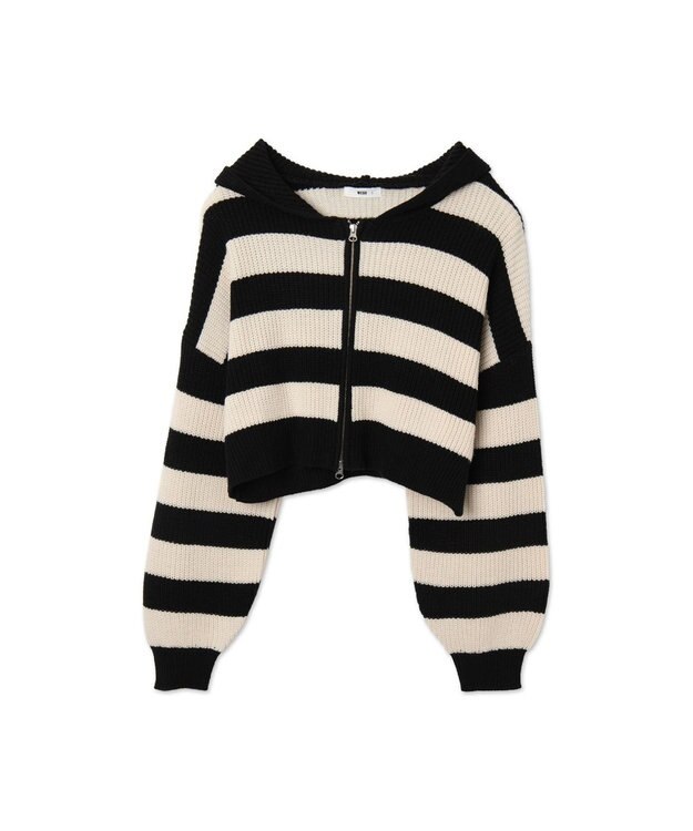 WEGO ダブルジップニットパーカー ブラックボーダー