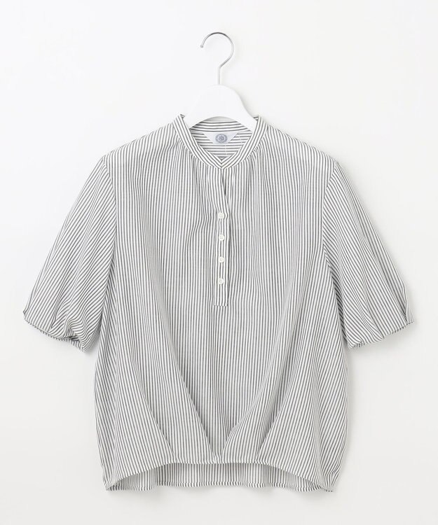 J.PRESS LADIES L 【洗える】ドビー強撚ストライプ コクーンシルエット ブラウス ネイビー系1