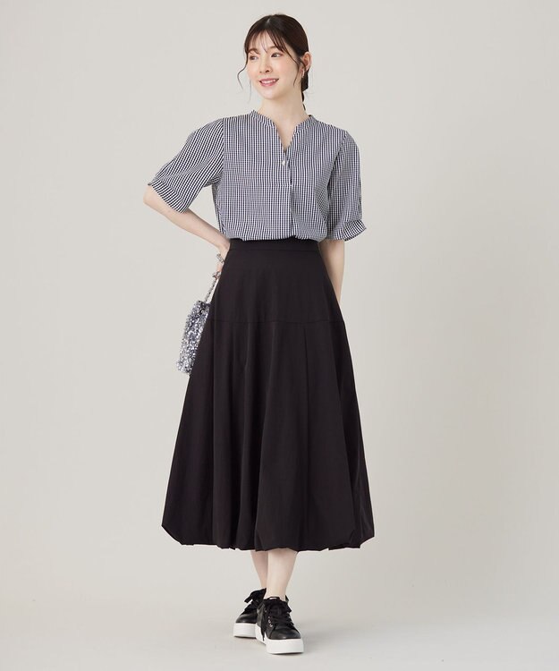 ANY SIS L 【洗える】ピケチェックT ブラウス ブラック系3