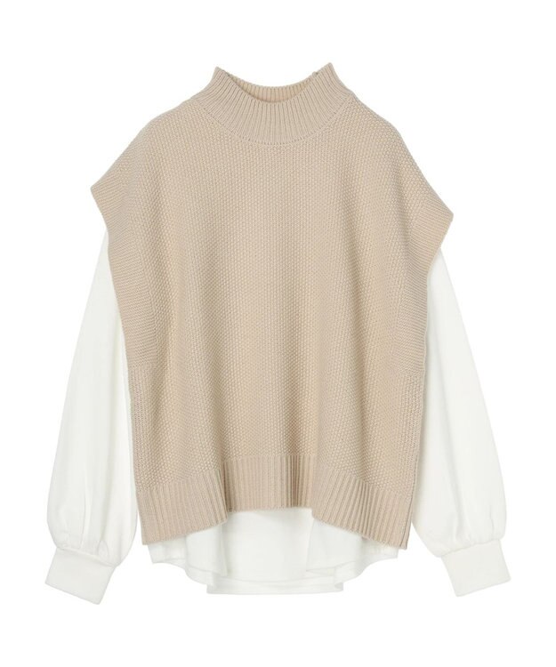 Green Parks ＳＥＴ２点モックネックカノコベスト＋ロンＴＥＥ Light Beige