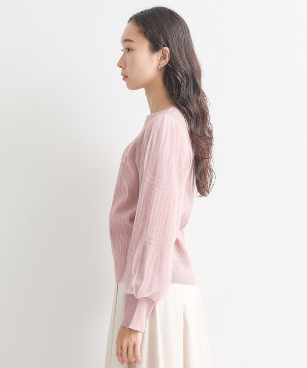 earth music&ecology マジョリカプリーツチュールニットプルオーバー Pink Beige