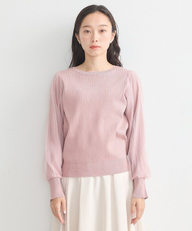 earth music&ecology マジョリカプリーツチュールニットプルオーバー Pink Beige