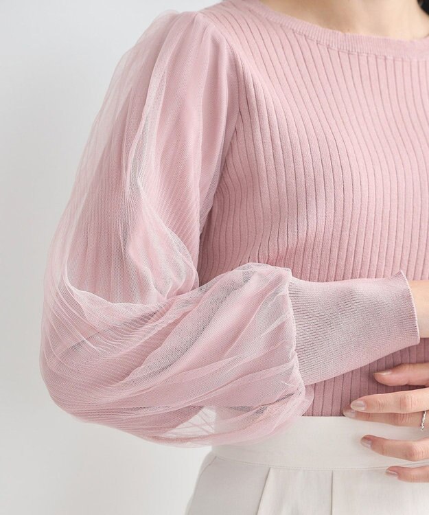 earth music&ecology マジョリカプリーツチュールニットプルオーバー Pink Beige