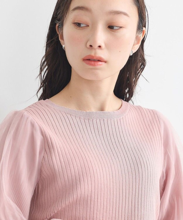 earth music&ecology マジョリカプリーツチュールニットプルオーバー Pink Beige