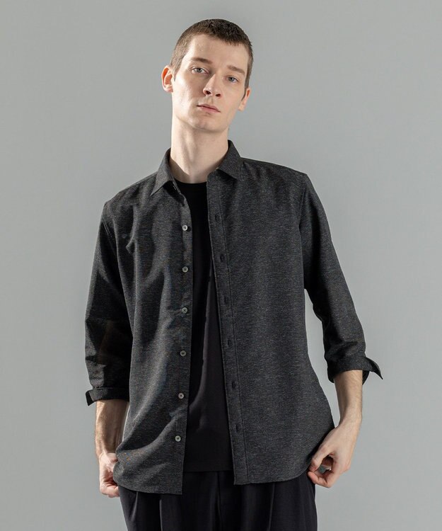 JOSEPH HOMME 新型・新素材【軽量/通気性/清涼感/洗える/ストレッチ】レノクロスストレッチ　7分袖レギュラーカラーシャツ ブラック系