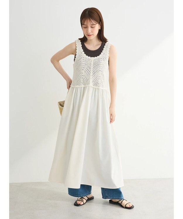 Green Parks ・ＳＵＧＡＲ　ＳＰＯＯＮ　クロシェキリカエワンピース Ivory