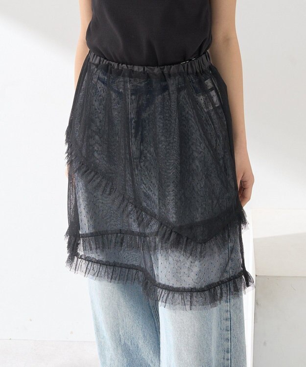 earth music&ecology ドットチュールスカート Black