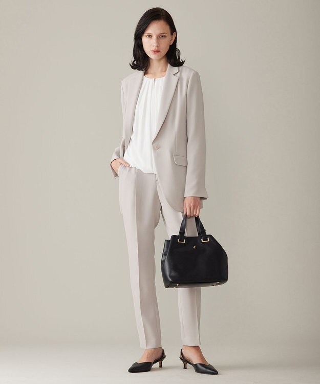 自由区 L 【セットアップ対応・洗える】トリアセダブルクロステーラード ジャケット ライトグレー系