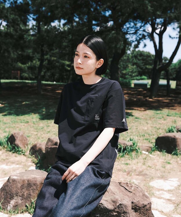 SHARE PARK LADIES 【UVカット・吸水速乾・ストレッチ・軽量 】バックプリントポケットTシャツ（S・Mサイズ） ブラック系