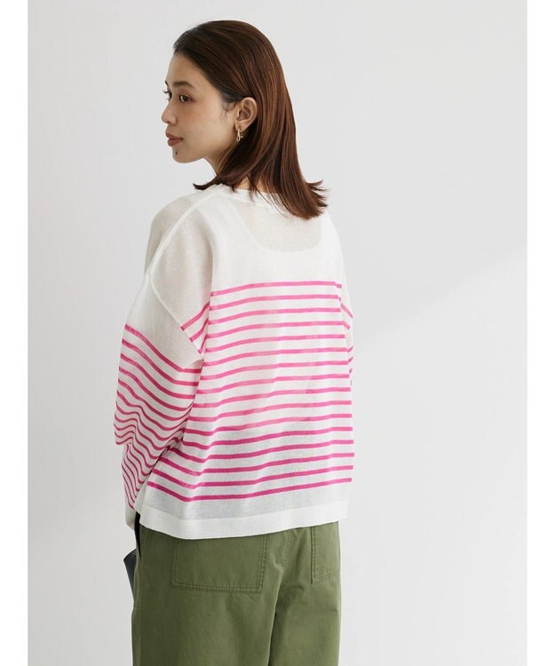 Green Parks シアーボーダーニットプルオーバー Pink