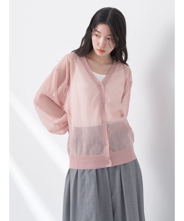 earth music&ecology ファンシーラメＶネックカーディガン Light Pink