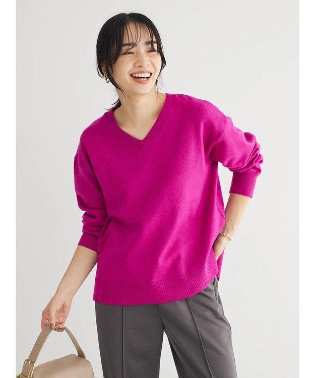 Green Parks もちやわ　Ｖネック前後差プルオーバー Pink