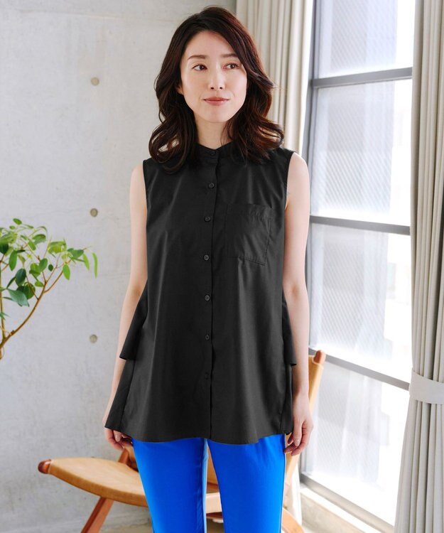 Tiaclasse 【洗える】ノースリーブ後ろタックティアードブラウス ブラック