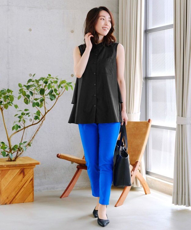 Tiaclasse 【洗える】ノースリーブ後ろタックティアードブラウス ブラック